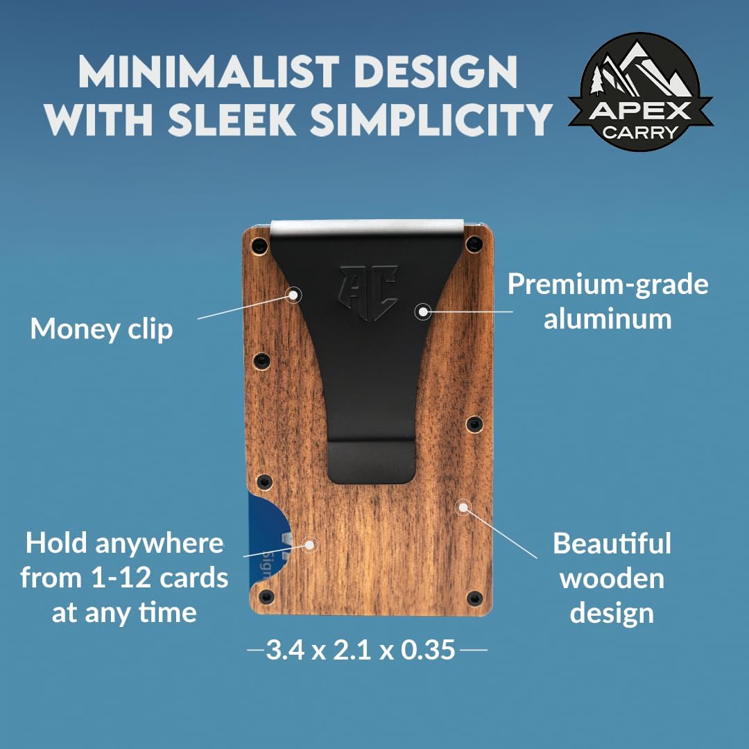 Wallets for Men - Men'S Minimalist Credit Card Holder - Slim Wallet for Men with RFID Blocking - Front Pocket Metal Wallet with Money Clip (Walnut)