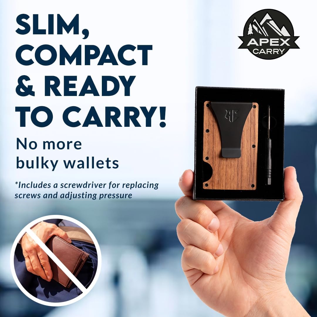 Wallets for Men - Men'S Minimalist Credit Card Holder - Slim Wallet for Men with RFID Blocking - Front Pocket Metal Wallet with Money Clip (Walnut)