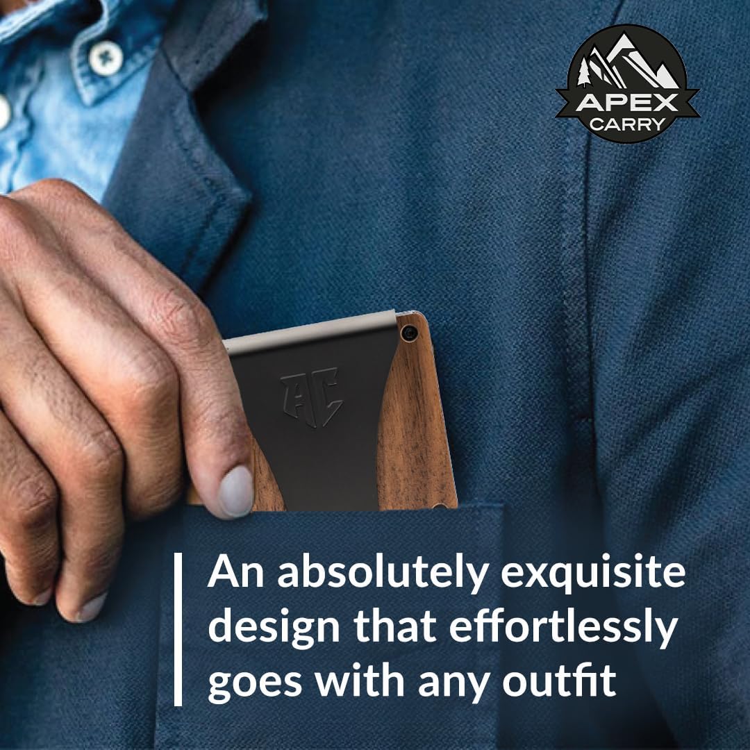 Wallets for Men - Men'S Minimalist Credit Card Holder - Slim Wallet for Men with RFID Blocking - Front Pocket Metal Wallet with Money Clip (Walnut)